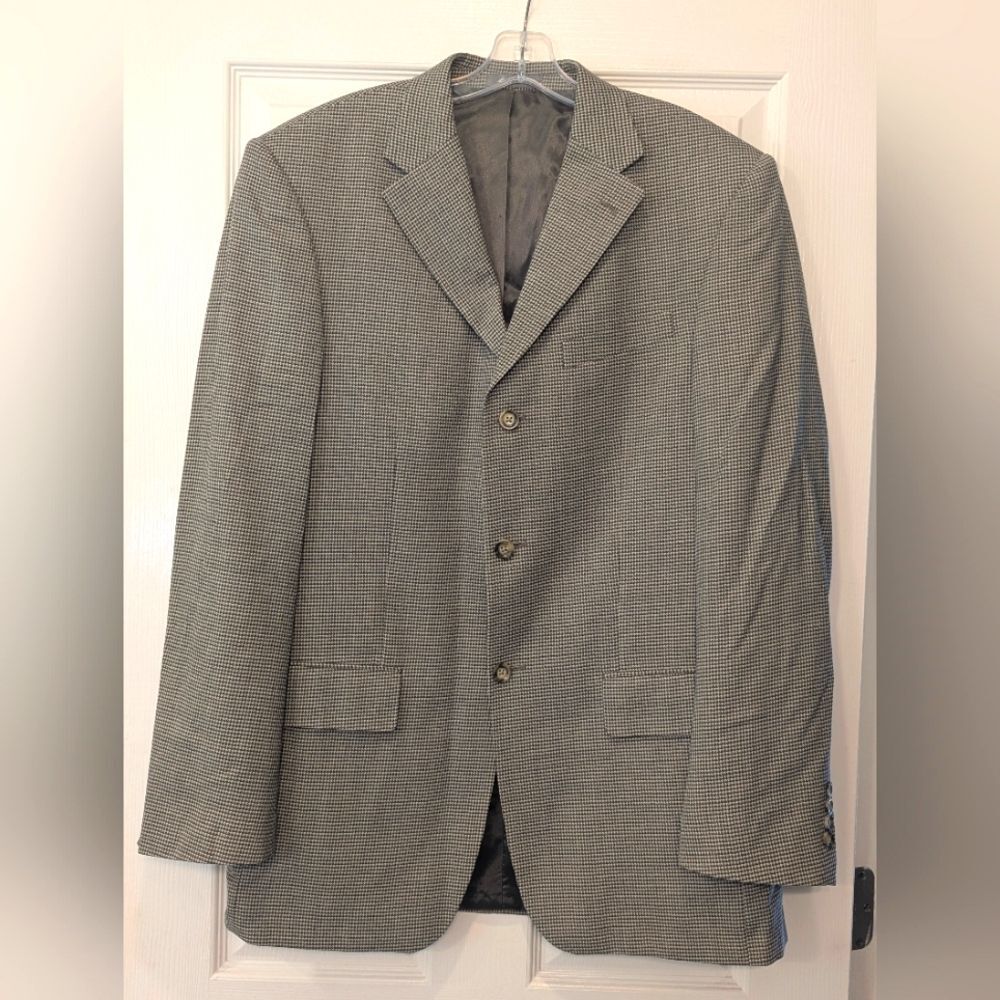 Oscar De La Renta Blazer Jacket Men's 40L houndstooth Wool 3 Button Sport Coat
